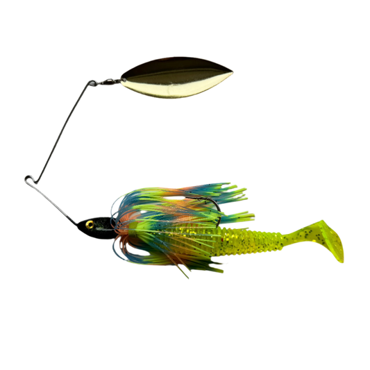 1oz SINGLE ARM SPINNER BAIT - Blue/Peach/Chartreuse