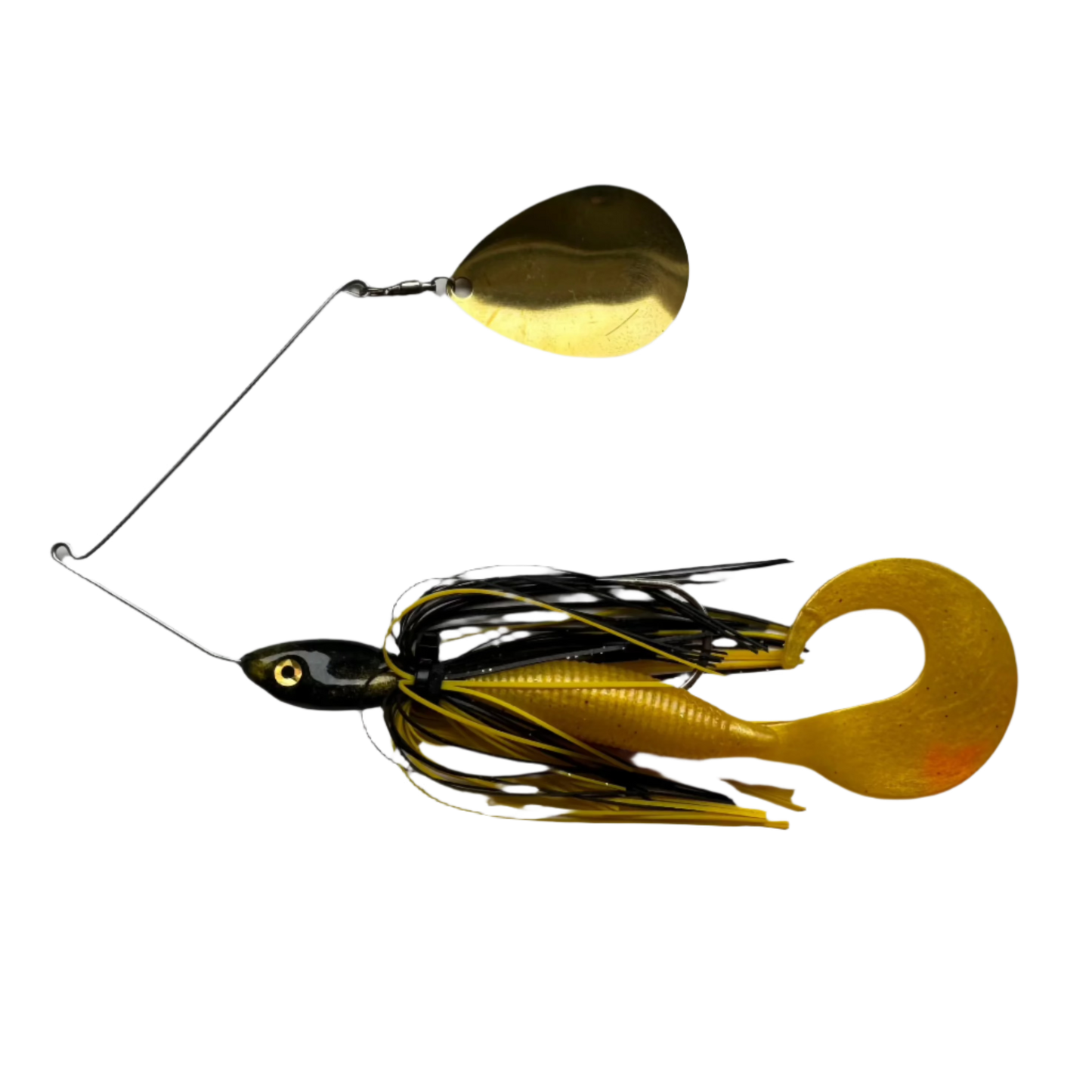 1oz SINGLE ARM SPINNER BAIT - Black/Gold rigged 125mm grub tail