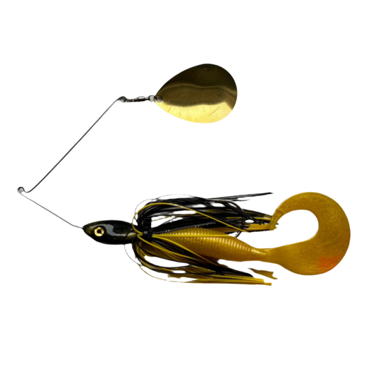 1oz SINGLE ARM SPINNER BAIT - Black/Gold rigged 125mm grub tail