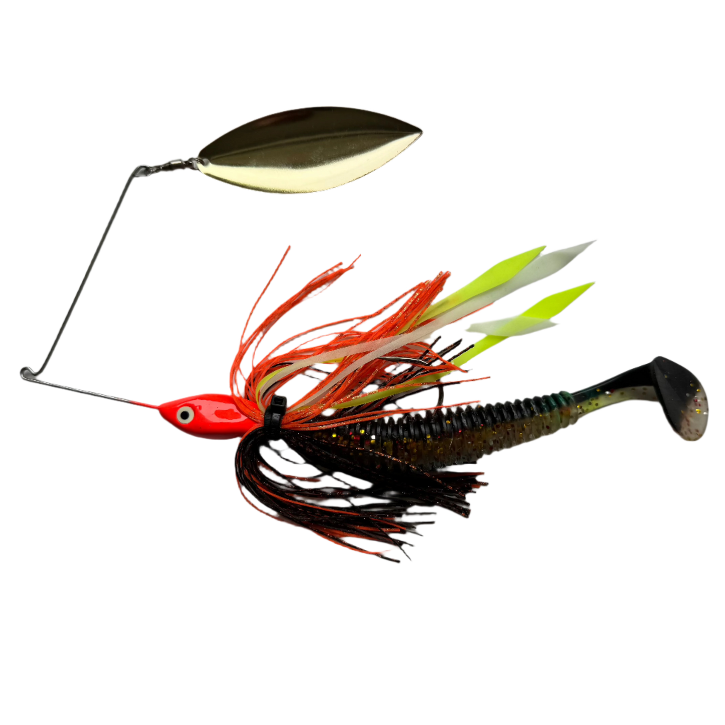 1oz SINGLE ARM SPINNER BAIT - Orange/Black Firetail