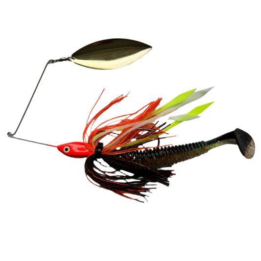 1oz SINGLE ARM SPINNER BAIT - Orange/Black Firetail