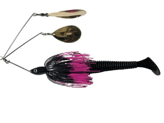 3/4oz BLACK & PINK TWIN ARM Spinnerbait Rigged 7'' Paddle Tail Plastic