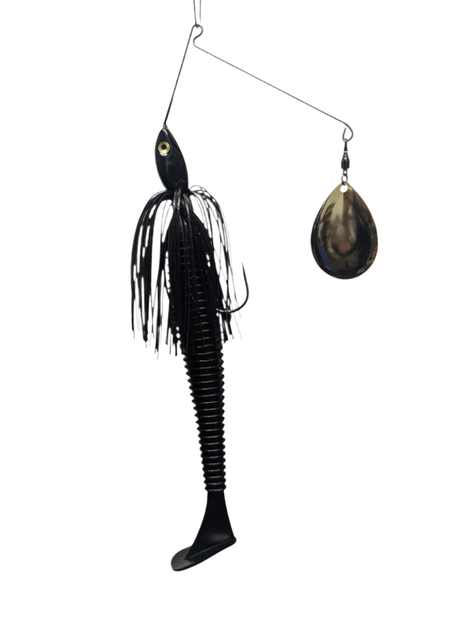 black spinglow fishing lure 1 oz Spinnerbait Rigged 7'' black flake – Primal Spin Baits