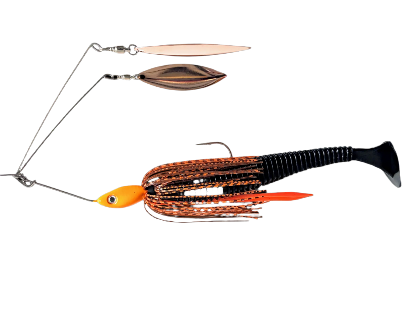 3/4 oz TWIN ARM Spinnerbait Rigged 7'' ORANGE FIRE TAIL TWIN WILLOWS