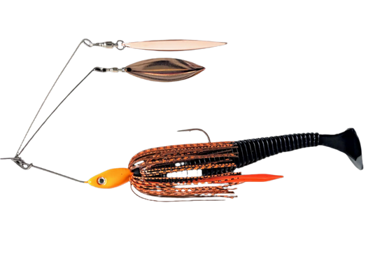 3/4 oz TWIN ARM Spinnerbait Rigged 7'' ORANGE FIRE TAIL TWIN WILLOWS