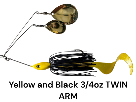 3/4oz YELLOW & BLACK TWIN ARM RIGGED GRUB TAIL