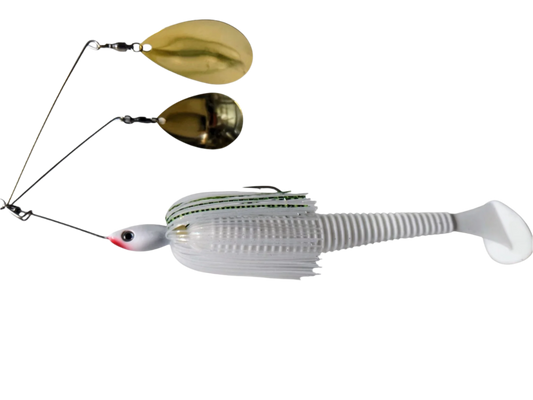 3/4oz WHITE TWIN ARM SPINNERBAIT RIGGED 170mm PADDLE TAIL